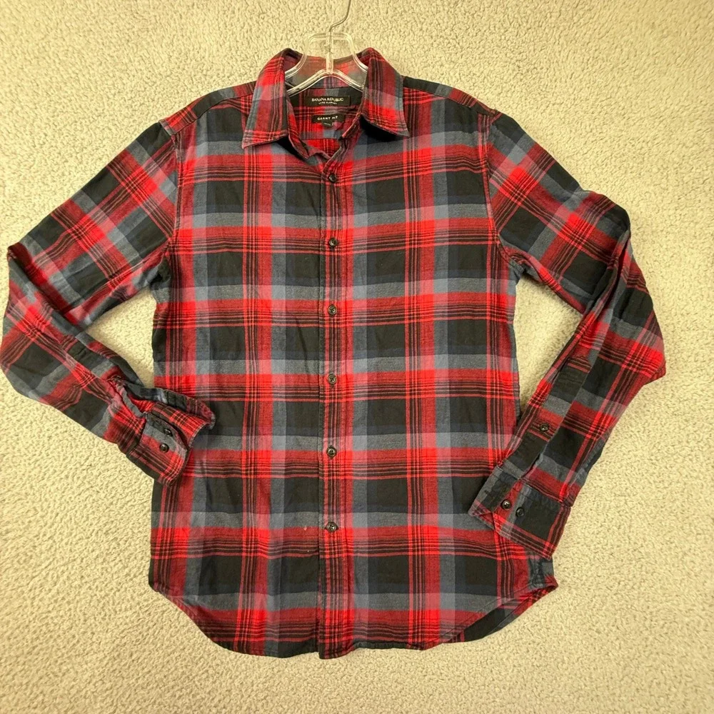Banana Republic Luxe Flannel Grant Fit Mens Plaid Button‎ Up Shirt